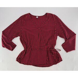 Old Navy Women’s‎ Red Gingham Long Sleeve Wrap Blouse Size Large Holiday Winter